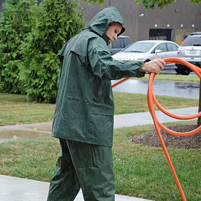 Premium Polyester Coated Rainsuit, Green, Large 2 Premium Polyester Coated Rainsuit, Green, Large - Image 2