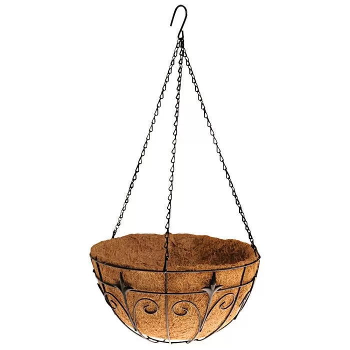 Wire Hanging Basket Fleur De Lis Coco Liner And Chain 14in Diam 1 Wire Hanging Basket Fleur De Lis Coco Liner And Chain 14in Diam