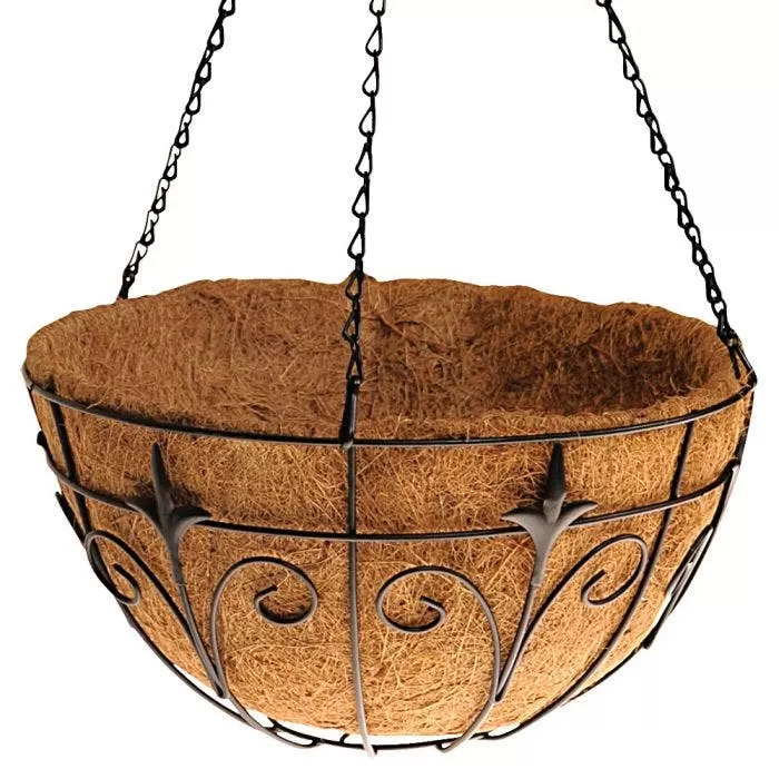 Wire Hanging Basket Fleur De Lis Coco Liner And Chain 14in Diam 2 Wire Hanging Basket Fleur De Lis Coco Liner And Chain 14in Diam - Image 2