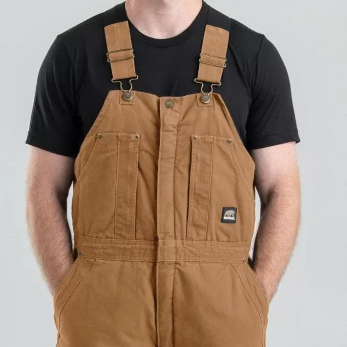 BERNE Original Washed Insulated Bib Overalls Brown Large 2 BERNE Original Washed Insulated Bib Overalls Brown Large - Image 2